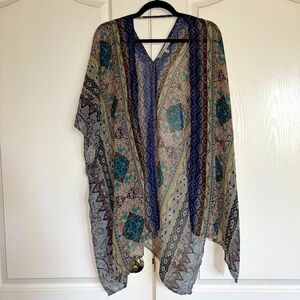 Daniel Rainn floral geometric print open front kimono shawl XS/S